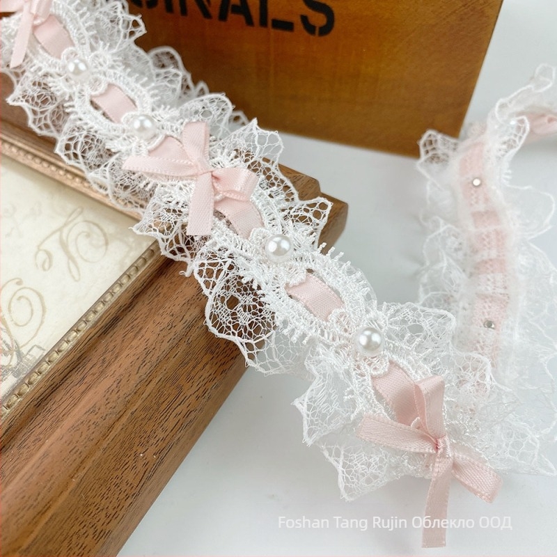 Полиестерна дантела с мъниста и бант за облекло, завеси и занаяти