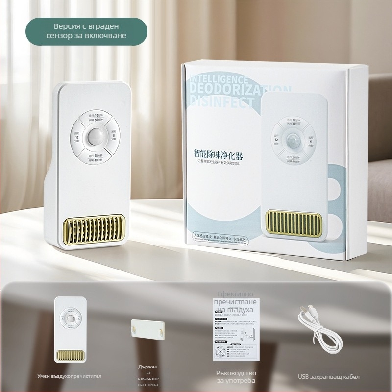 Озонов въздушен филтър за домакинство – дезодориране и дезинфекция, USB захранване, стенен монтаж, подходящ за 21–30 m², шум под 36 dB