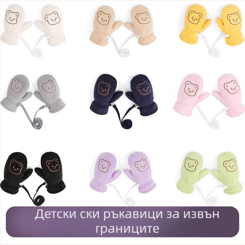 Детски ски ръкавици от флийс, карикатурен дизайн, противохлъзгащи, за зима и есен