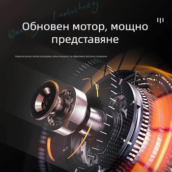 Портативен полиращ и восъчен апарат за автомобилно детайлиране, с 12V литиева батерия, вертикална работа, 2800–5000 об./мин, включва плоски и вълнообразни дискове, вълнен диск и шкурка