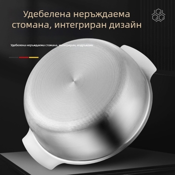 Многофункционален комплект съдове от неръждаема стомана с двойни дръжки — купа за салата, купа за нудели, купа за печене; съвместим с индукция и газ; незалепващо покритие; капацитет 1.1–2 л