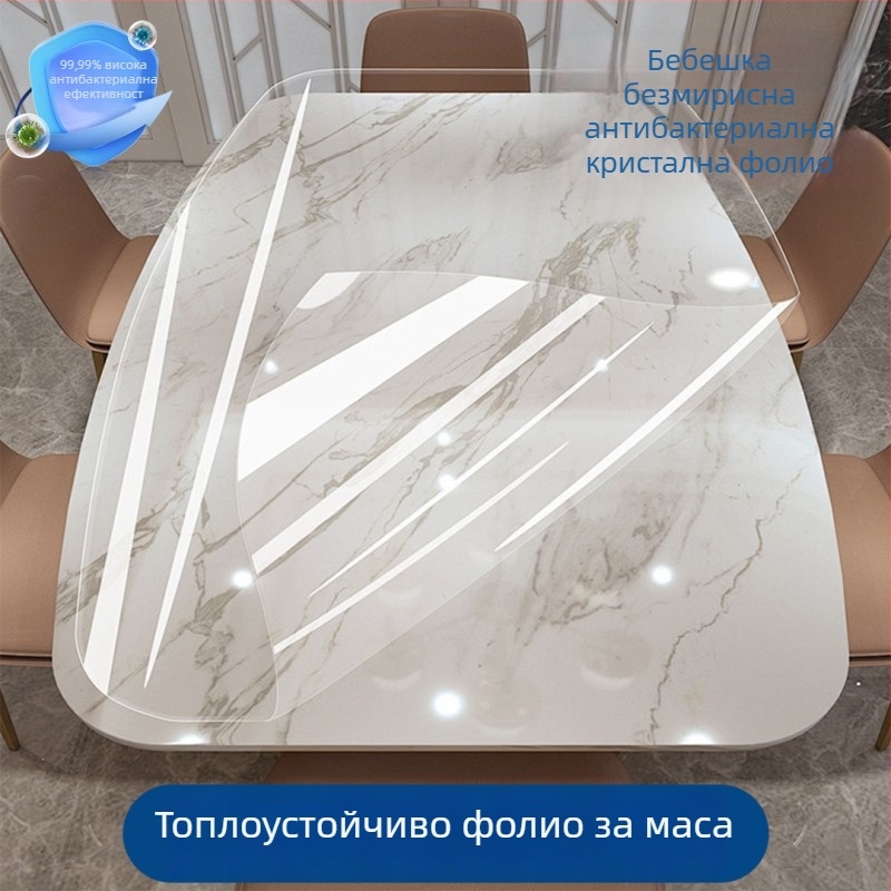 Прозрачно защитно фолио за повърхност на масичка за кафе, самозалепващо, термоустойчиво и водоустойчиво, подходящо за дървени и мраморни повърхности.