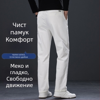 Мъжки летни памучни панталони, бели, casual стил, права кройка, средна талия
