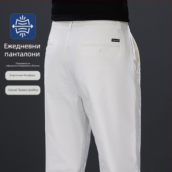 Мъжки летни памучни панталони, бели, casual стил, права кройка, средна талия