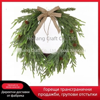 Коледно венче с ленена панделка и игли на бор – висящо декоративно украшение