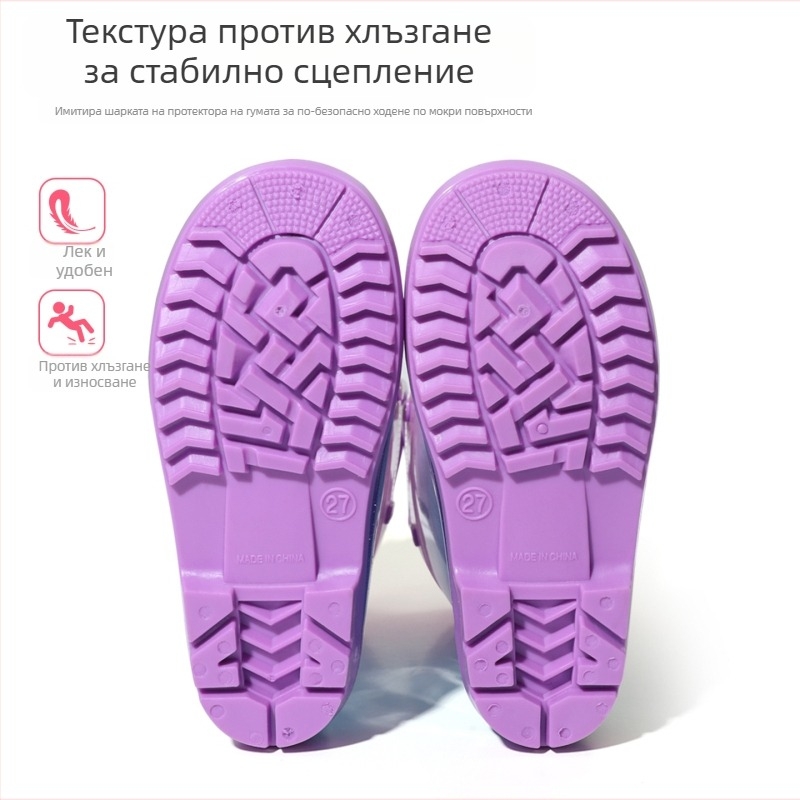 Детски ботуши за дъжд – принцес стил, висококачествени, радужни прозрачни, средна височина, PVC горна част, нехлъзгаща подметка