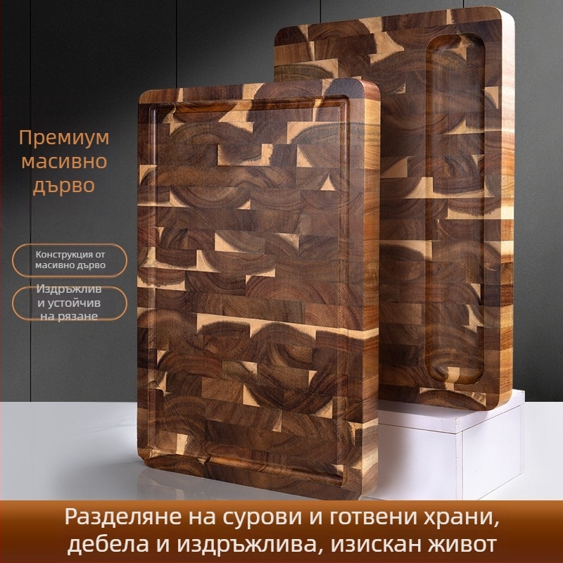 Дъска за рязане от акация, масивно дърво, антибактериална кухненска дъска