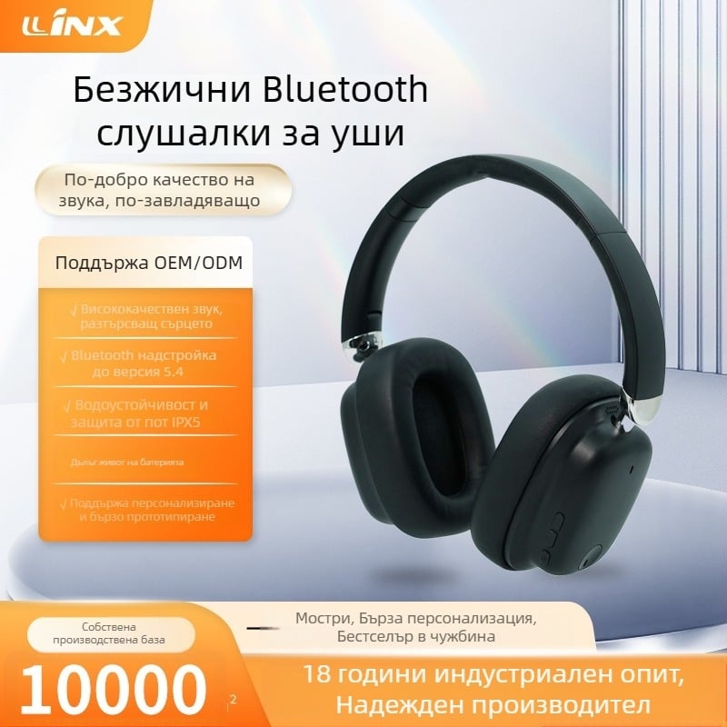 Черни безжични хедсет слушалки с ANC шумоподаване, стерео, Bluetooth, за лаптоп гейминг, дълъг живот на батерията