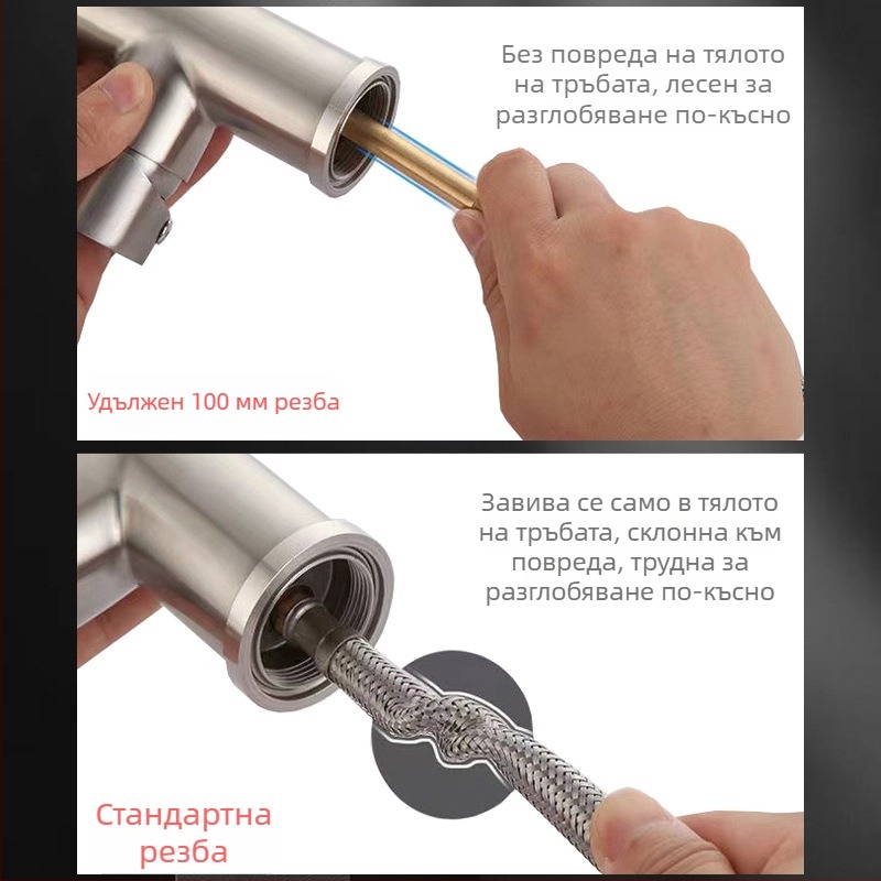 304 неръждаема стомана — взривозащитена входна тръба с високо налягане за кухненска мивка и умивалник, вход за смесител гореща/студена вода, удължител за смесител
