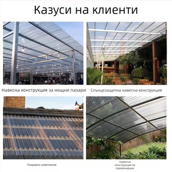 Поликарбонатни осветителни плочи за прозрачен покрив, покривни плочи за фабрики, навеси, вълнообразни плочи, ярки плочи, земеделски оранжерии, 840 трапецовидни плочи
