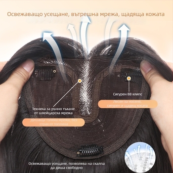 Перука за жени с небрежна водно-вълниста текстура, обемна корона и безшевно прикриване на сивата коса.