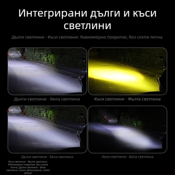 LED фар за мотоциклет, висока яркост, H4/BA20D/P15D, двуцветен жълто-бял