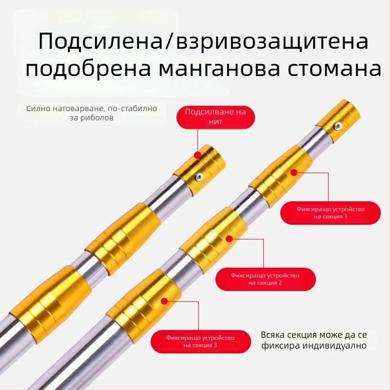 Неръждаема стоманена телескопична дръжка за риболовна мрежа, дължина 3–4 м, усилена и здрава