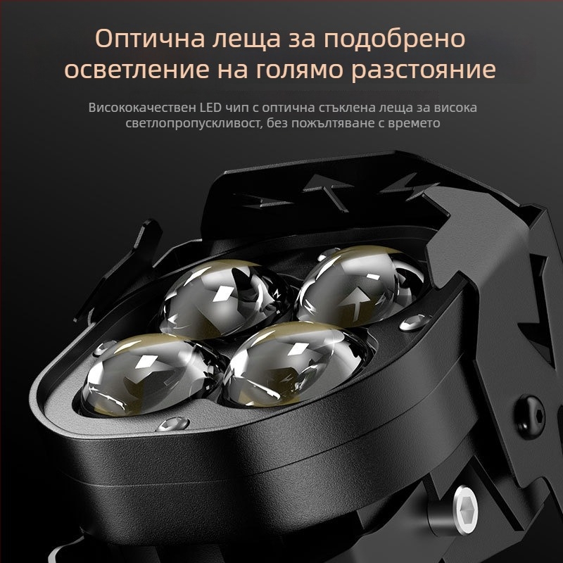 LED мотоциклетен фар с прожекторна леща – суперярък, дълъг обсег, алуминиев корпус, 12–85V, IP58