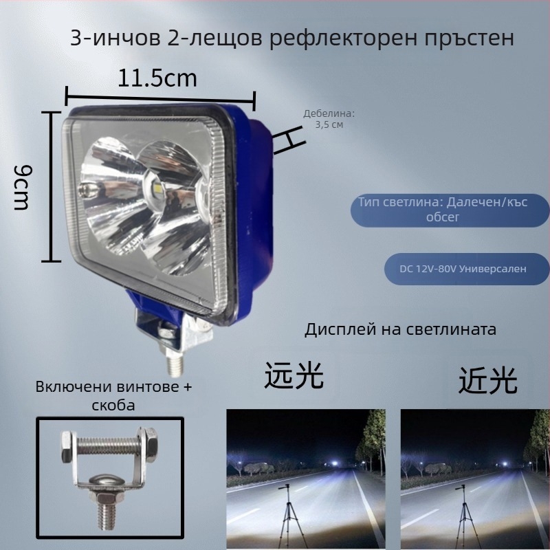 LED фар с широко зрително поле за 12V-80V електрически превозни средства, прожектор с висока яркост за автомобили, камиони и строителна техника