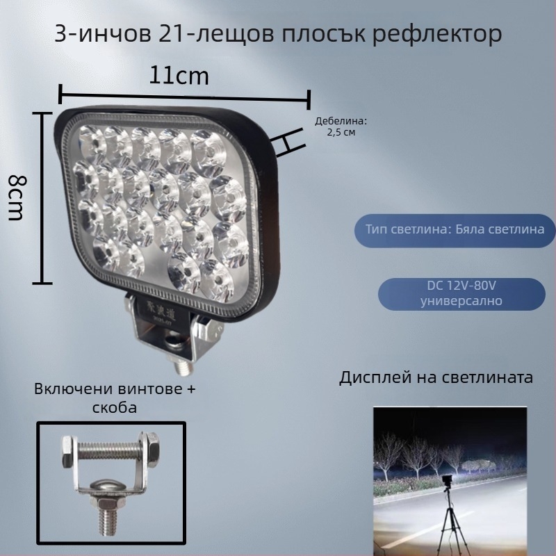 LED фар с широко зрително поле за 12V-80V електрически превозни средства, прожектор с висока яркост за автомобили, камиони и строителна техника