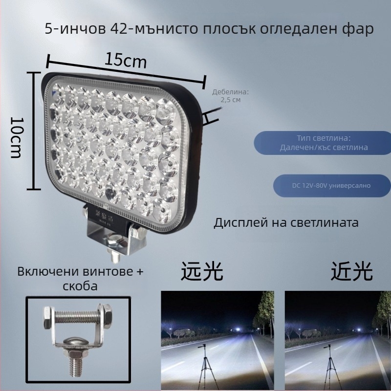 LED фар с широко зрително поле за 12V-80V електрически превозни средства, прожектор с висока яркост за автомобили, камиони и строителна техника