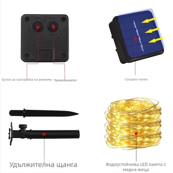 Соларни външни LED нишкови светлини с меден провод за двор и стая, декоративна атмосфера, водоустойчива светлинна лента