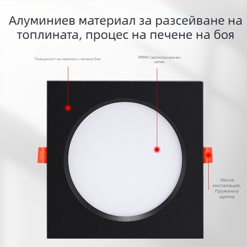 Двухглавен правоъгълен вграден светодиоден downlight за дневна стая, таван с мрежест 15×15