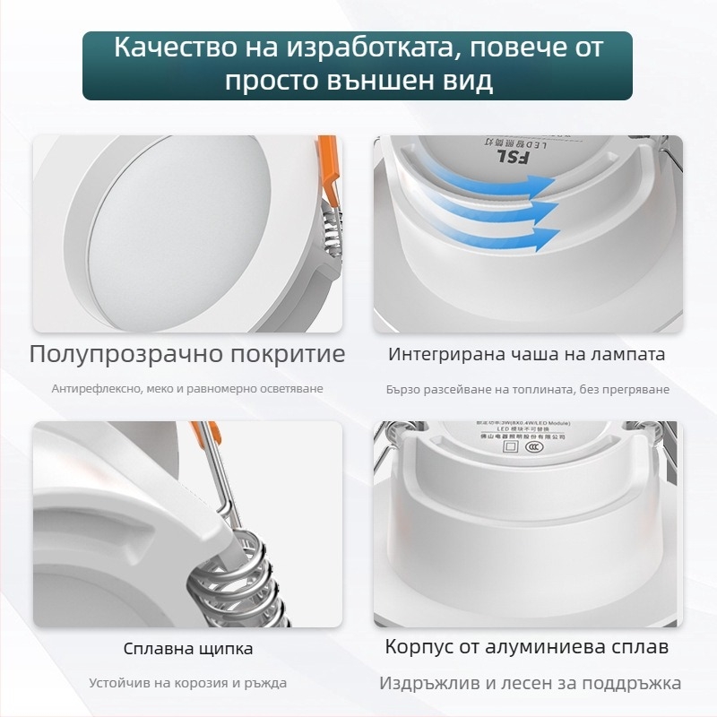 Foshan Lighting LED downlight, 8 cm отвор, прожектор за холов таван, 2.5 инча, 3W вграден светодиод