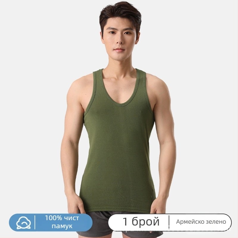 Мъжки потник от 100% памук, без ръкави, антибактериален, дишащ основен слой, голям размер