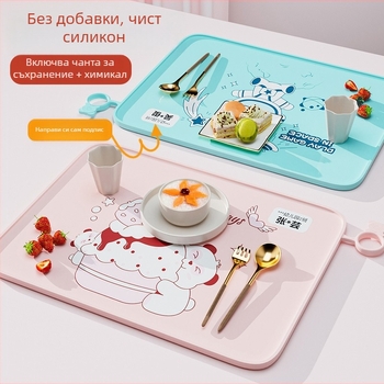 Силиконова подложка за хранене за първи клас, 40×60 см, водоустойчива и устойчива на мазнини, карикатурен дизайн, хранителен клас