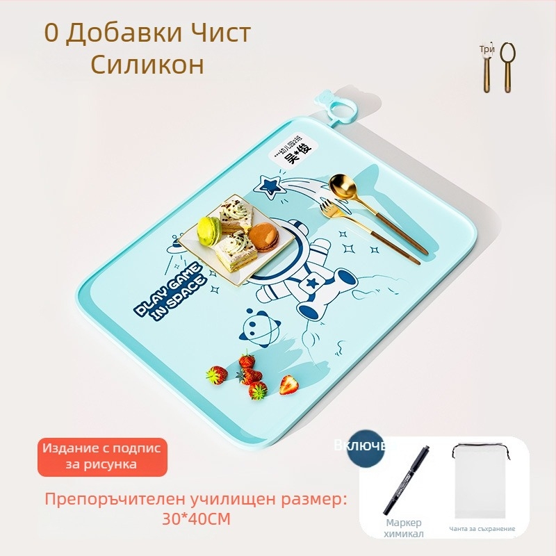 Силиконова подложка за хранене за първи клас, 40×60 см, водоустойчива и устойчива на мазнини, карикатурен дизайн, хранителен клас