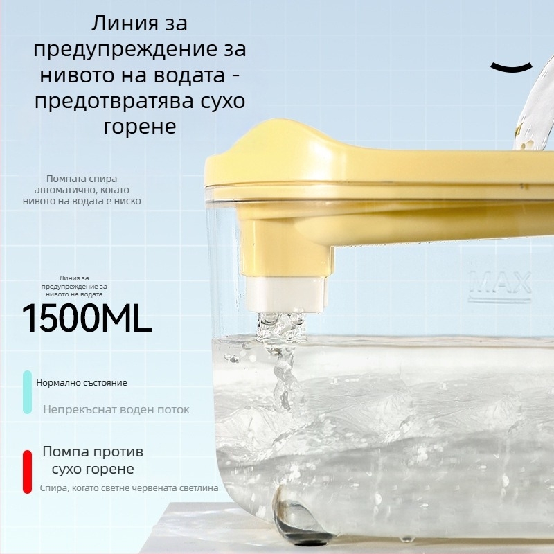Диспенсър за вода за котки, 1,5 л, голям капацитет, автоматично филтриране, прясна вода за домашни любимци