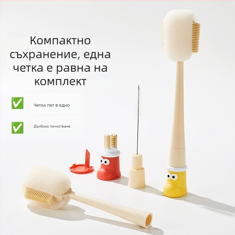 Дълга ръкохватка за почистване на чаши: четка за бутилки, четка за сламки и гъба за миене на чаши