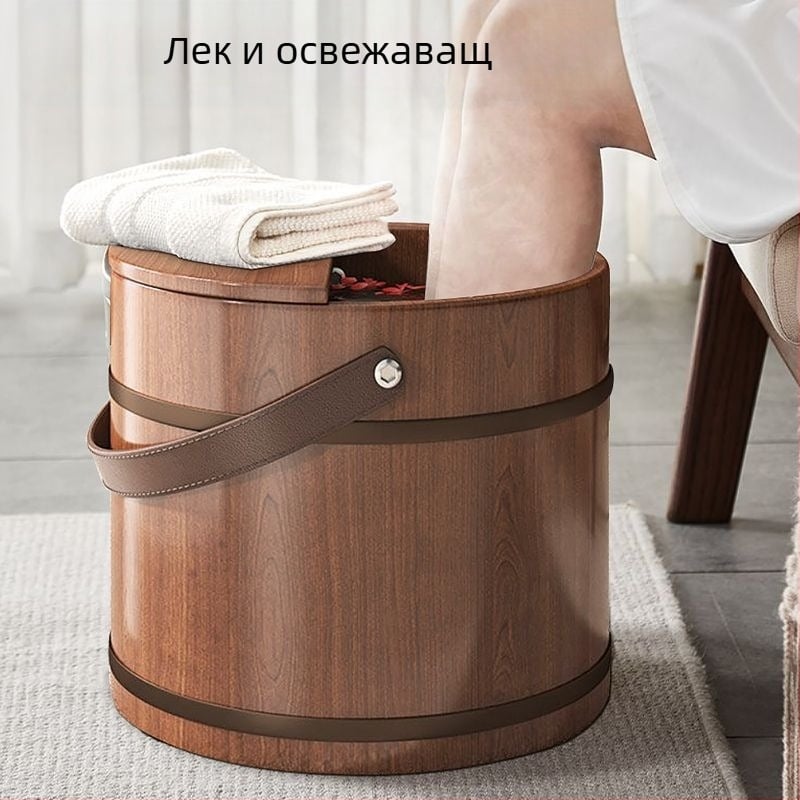Удебелена кедрова кофа за вана на крака, изолирана и преносима дървена купа за масаж и потапяне