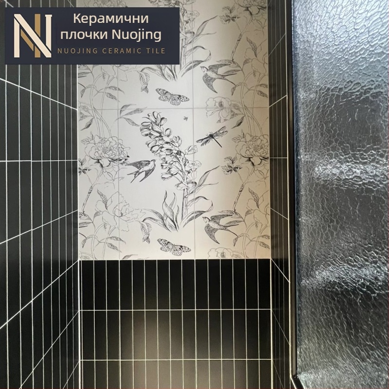 Черни матови плочки с шарка на решетка, 300×600 мм, за кухненски и баня стени, Nordic стил