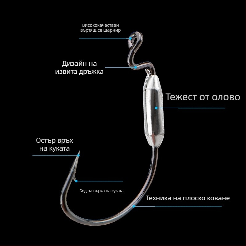 7316 Crank Hook с оловна глава за примамки, против закачане към дъното, Texas риг за сладководен и морски риболов