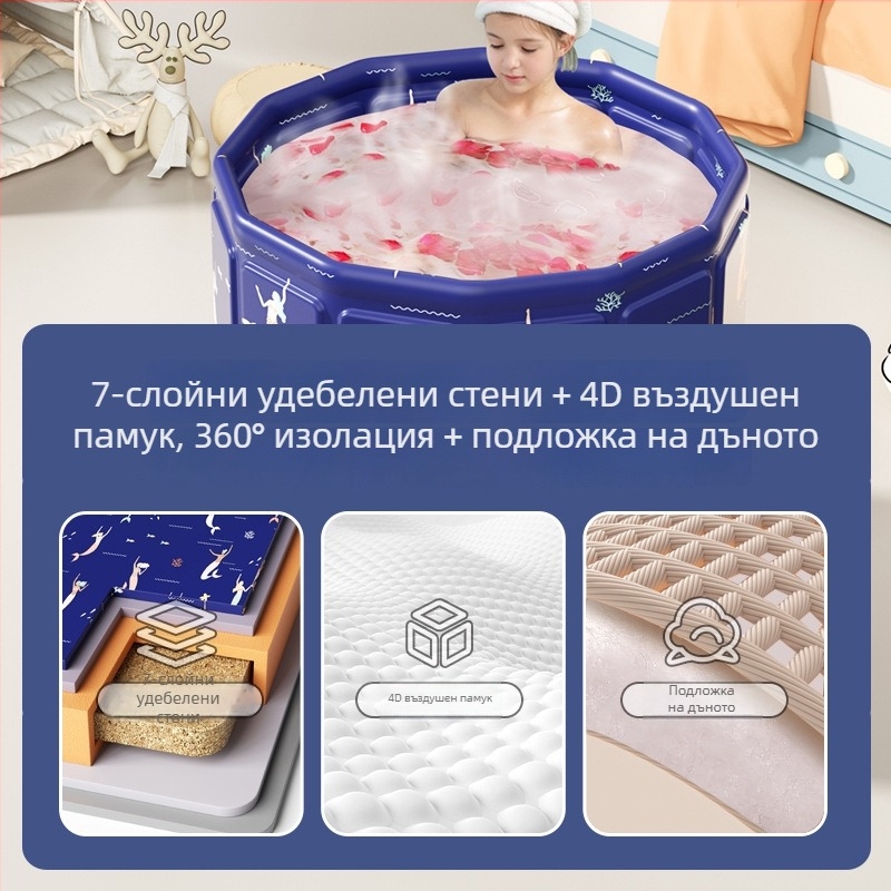 Сгъваема детска ваничка за къпане с дебел изолационен слой, екологично чист PVC, за домашна употреба.