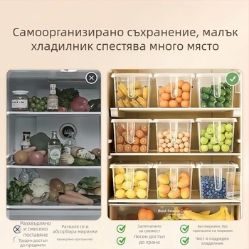 Прозрачна кутия за съхранение в хладилник с отделение за яйца