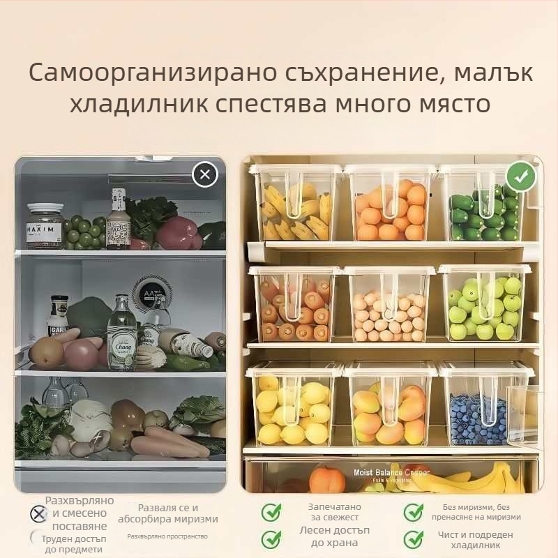 Прозрачна кутия за съхранение в хладилник с отделение за яйца
