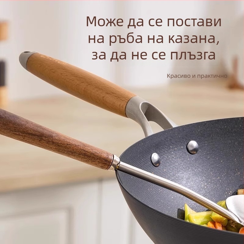 Шпатула за гъби, дълга дървена дръжка, 304 неръждаема стомана, кухненска шпатула