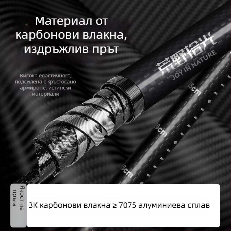 Карбонова треккинг палка с три секции, ултралека, за планински походи, унисекс