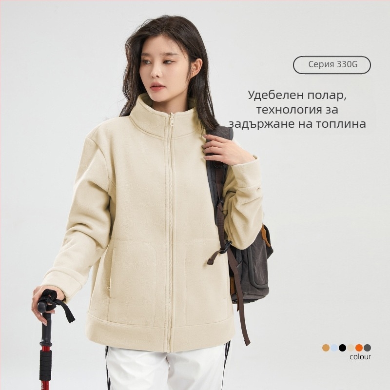 Унисекс поларено яке с висока яка, двустранно, удебелено за топлина, за спорт на открито през есенно-зимния сезон 2026