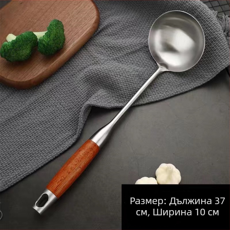Комплект кухненски прибори от неръждаема стомана: шпатула, супена лъжица, решетъчна лъжица, оризова лъжица и черпак