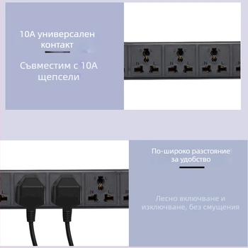 Hengmai PDU 19-инчов шкаф, шкафен контакт, 6/8 гнезда, панел за разпределение на електрозахранване