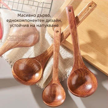 Дървена супена лъжица с дълга дръжка, японски стил, за сервиране на супа и рамен