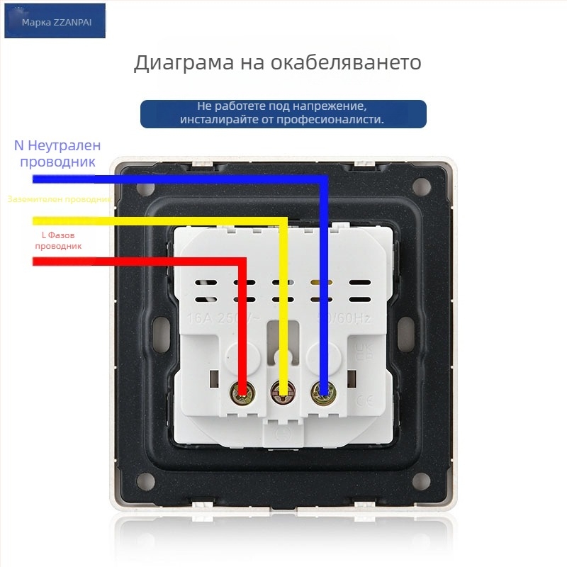 Zan Brand Скрита стенна розетка по европейски стандарт, тип 86, 16A, USB-A и Type-C 2A