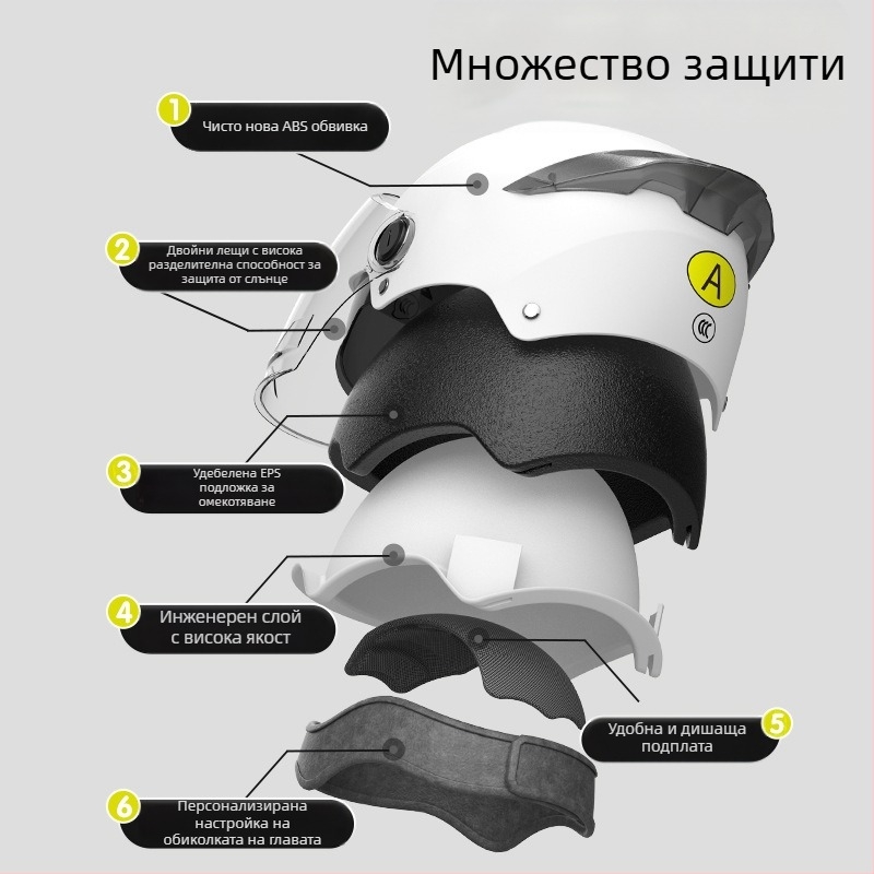 Нов национален стандарт 3C сертифициран шлем за електрически мотоциклет с двойна визьорна система, за мъже и жени, полушлем за електрически скутер, лятна защита от слънцето