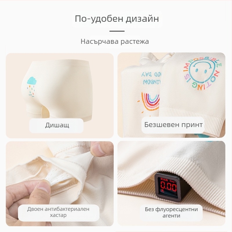Безшевни боксерки за момичета, модал, антибактериална вложка, за средни и големи размери, 3–8 години