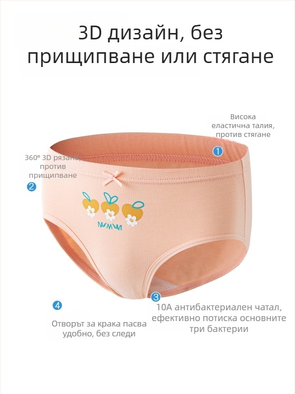 Детски антибактериални памучни бикини за лято, момичета, средна талия, дишащи, клас A