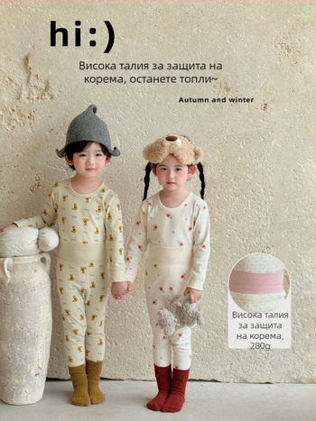Зимно-есенен топъл комплект пижами за деца, памук, за момчета и момичета, възраст 3–8 години