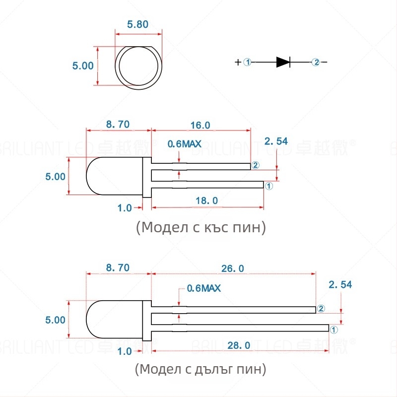F5 5 мм бял LED светодиод, 3V висока яркост, директно монтиран LED, Sanan чип