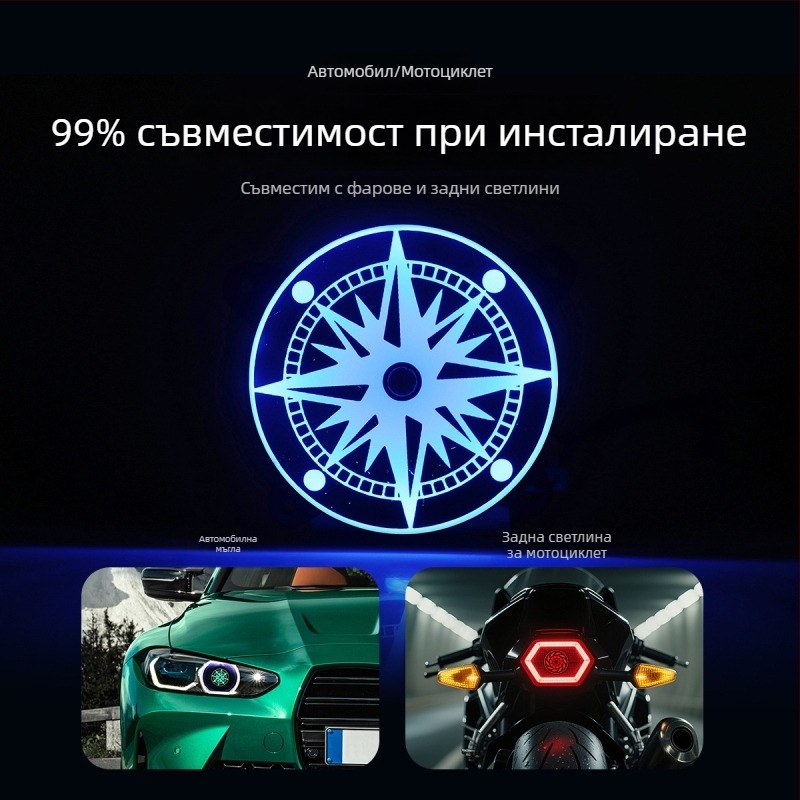 (2,5–3 инча) Въртяща се LED спирачна светлина за мотоциклет с RGB вътрешна леща и интегрирана задна светлина