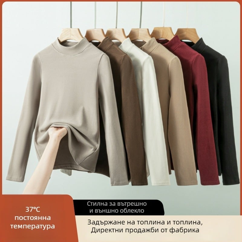 Дамски/Унисекс термо топ с полувисока яка, зимен ватиран базов слой, дълъг ръкав, плюс размер