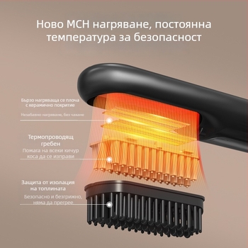 Безжичен гребен за изправяне с отрицателни йони и къдрене, мини преносим стилизатор за суха коса
